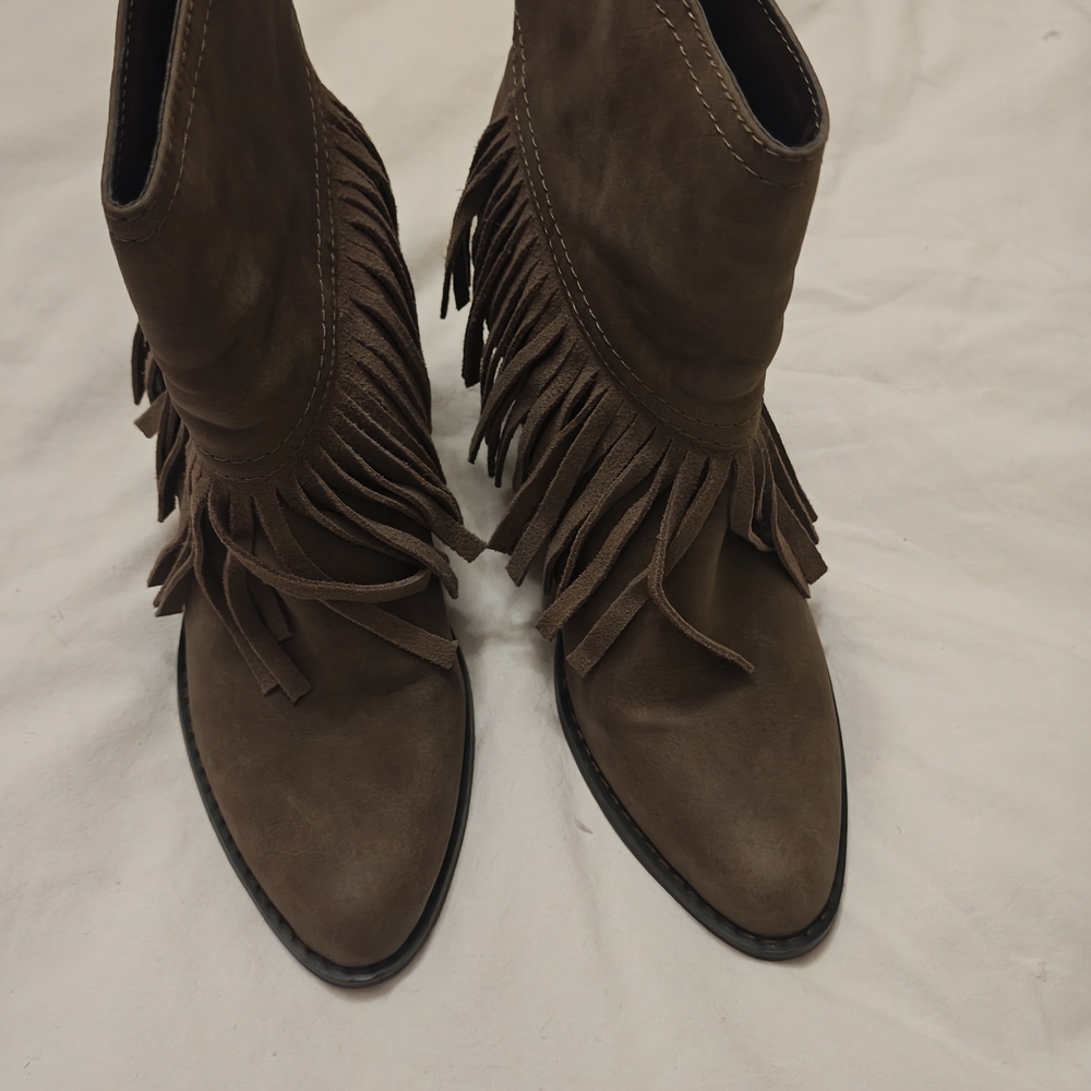 Very Volatile Brown Suede Fringe Pointed Toe Ankle Boots
